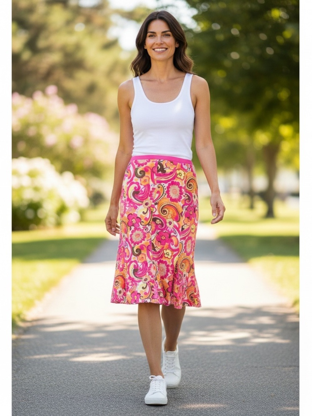 Sigrid Olsen A line Skirt Vintage Floral Womens Size 10 Side Zipper Loop & Hook